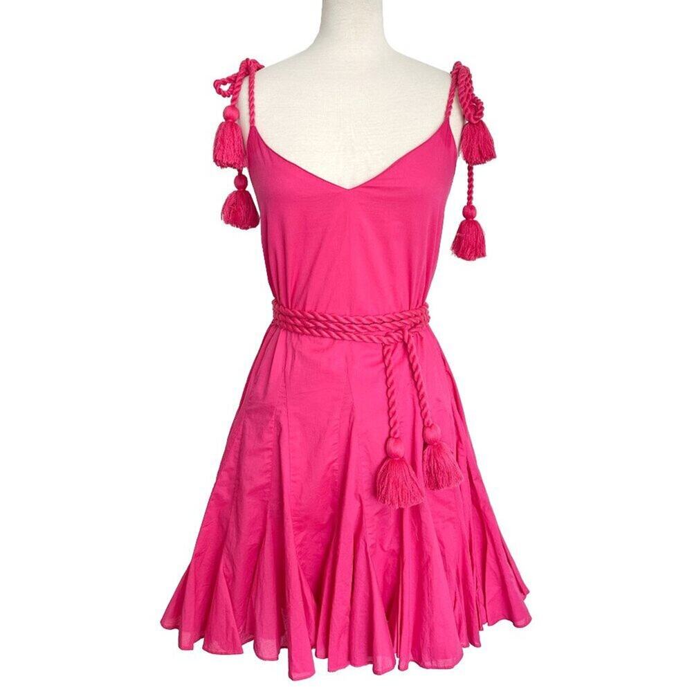 Rhode Casey Dress Hot Pink Tassel Strap Silk Blend‎ Flared Small S - Picture 2 of 6